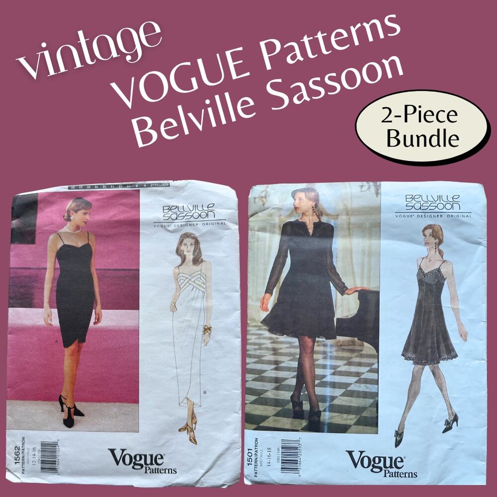 2-Piece Lot Vintage Vogue Belville Sassoon Sewing Pattern Dress Special Occasion